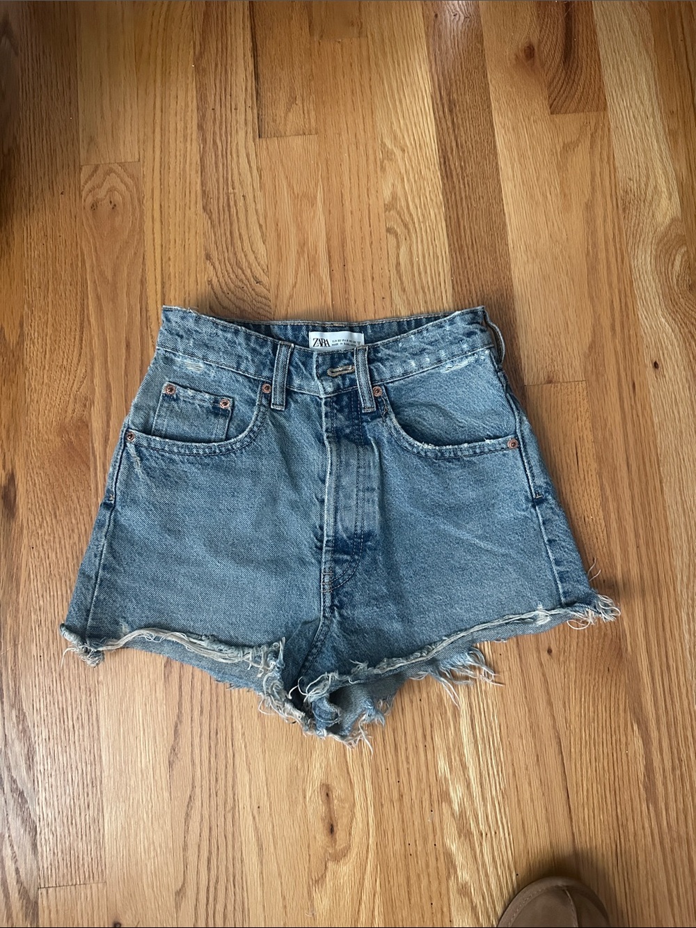 Zara Light Blue Frayed Edge High-Waist Denim Shorts